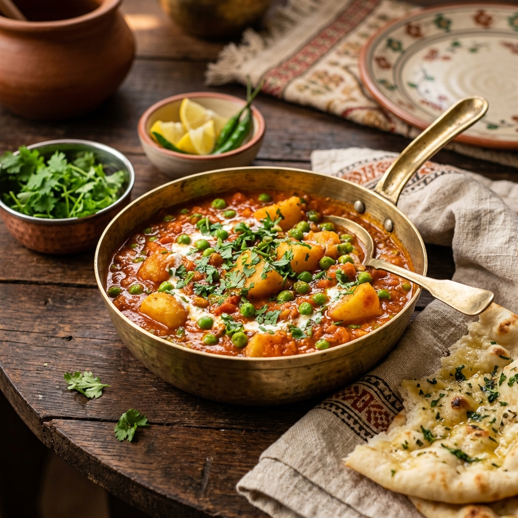 Aloo Matar Tamatar — Potato Peas Tomato Curry